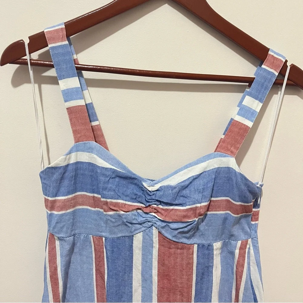 Zara Linen Blend Midi Striped Sundress Ruffle Hem 4th of July Americana Small - Picture 9 of 14